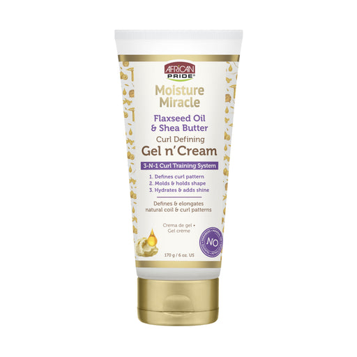 African Pride Moisture Miracle Gel N' Creme, Curl Defining, Flaxseed Oil & Shea Butter, 6 Oz.