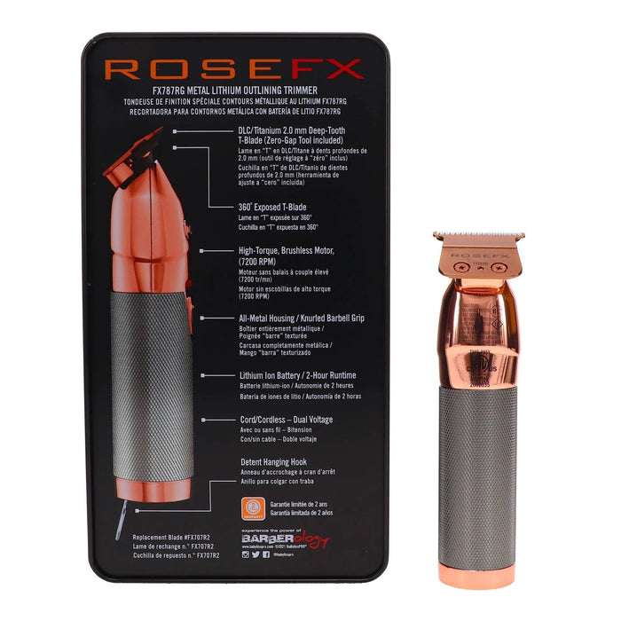 BaBylissPRO Barberology Professional Outlining Hair Trimmer, Electric Razor FX787NRG, Rose Gold