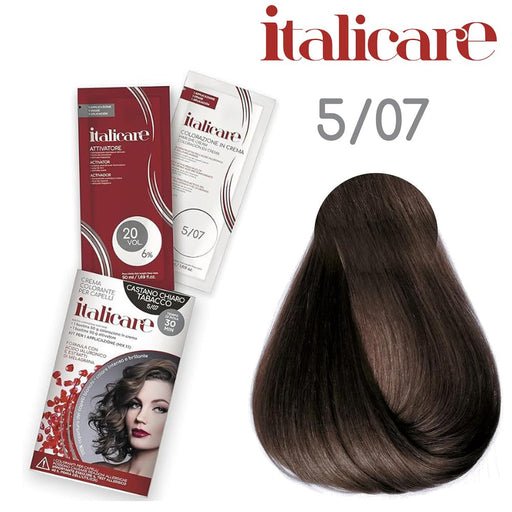 bbCos Italicare Hair Color Kit with 20 Volume,5/07,Light Brown Tobacco