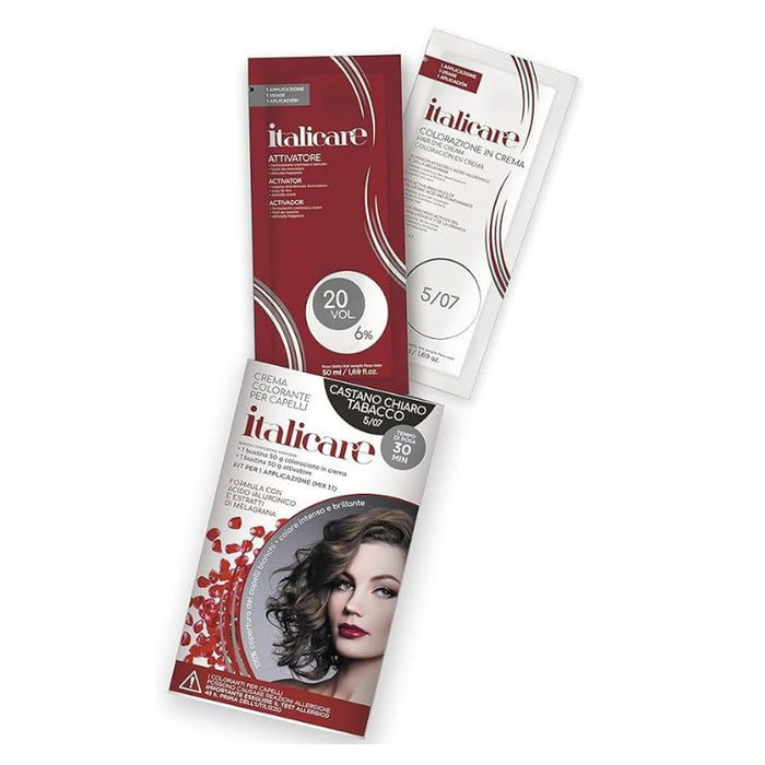 bbCos Italicare Hair Color Kit with 20 Volume,5/07,Light Brown Tobacco