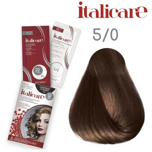 bbCos Italicare Hair Color Kit with 20 Volume,5/0,Light Brown
