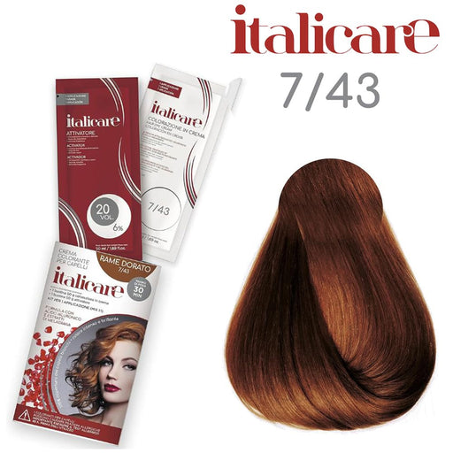 bbCos Italicare Hair Color Kit with 20 Volume,7/43,Golden Copper