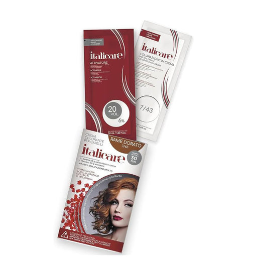 bbCos Italicare Hair Color Kit with 20 Volume,7/43,Golden Copper