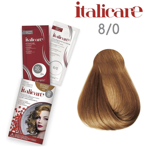 bbCos Italicare Hair Color Kit with 20 Volume,8/0,Light Blonde