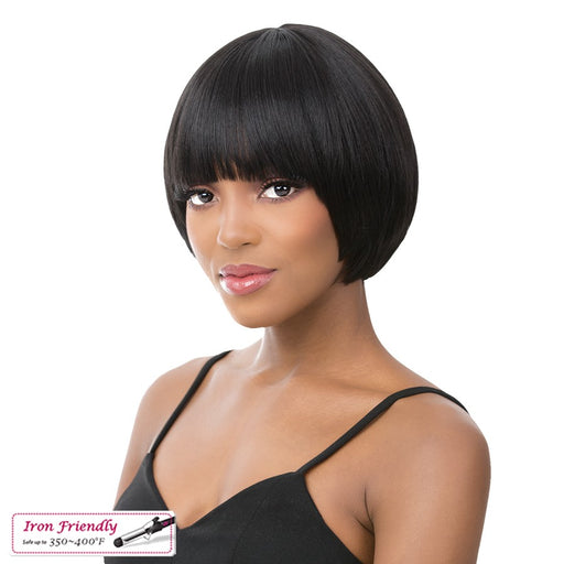 Avant Grade Bowl Cut Bob Style With Heat Resistant Synthetic Wig,Off Black