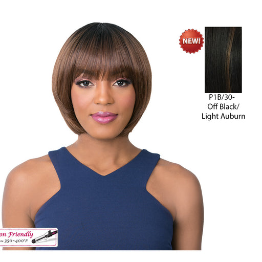 Synthetic Wig, Cap Size Medium, Length: Short,Mix Off Black/Light Auburn