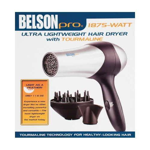 Belson Pro 1875 Watt Ultra Lightweight Hair Dryer Tourmaline With Accessories