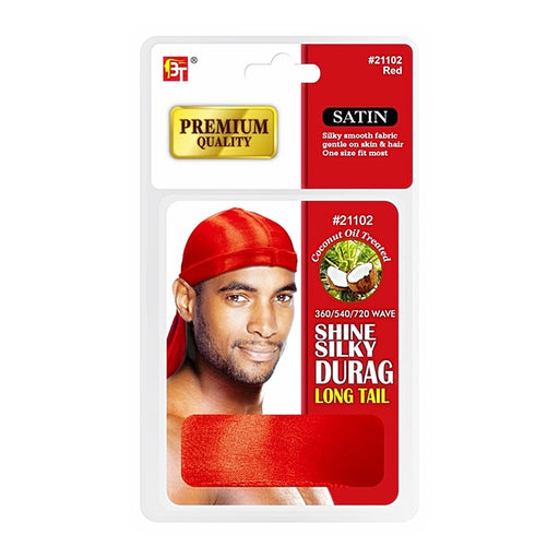 Beauty Town Coconut Oil Treated Shine Silky Durag Long Tail, Red