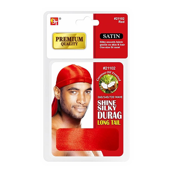 Beauty Town Coconut Oil Treated Shine Silky Durag Long Tail, Red