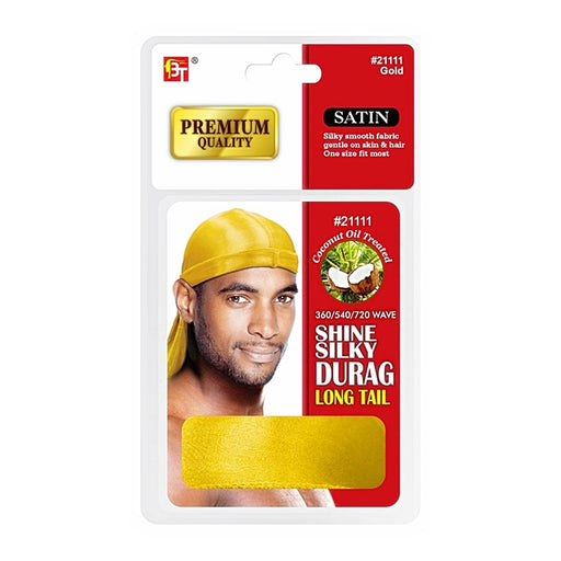 Beauty Town Coconut Oil Treated Shine Silky Durag Long Tail, Gold