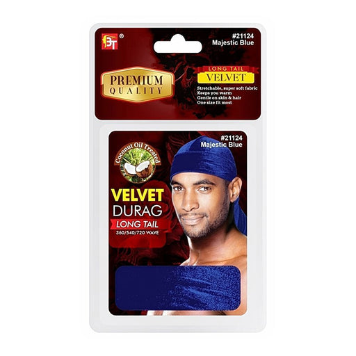 Beauty Town Coconut Oil Treated Velvet Durag Long Tail, Majestic Blue