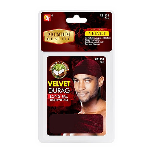 Beauty Town Coconut Oil Treated Velvet Durag Long Tail, Sin