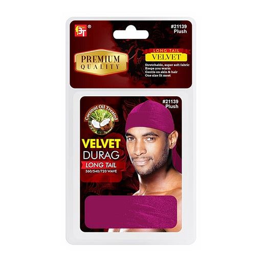 Beauty Town Coconut Oil Treated Velvet Durag Long Tail, Plush