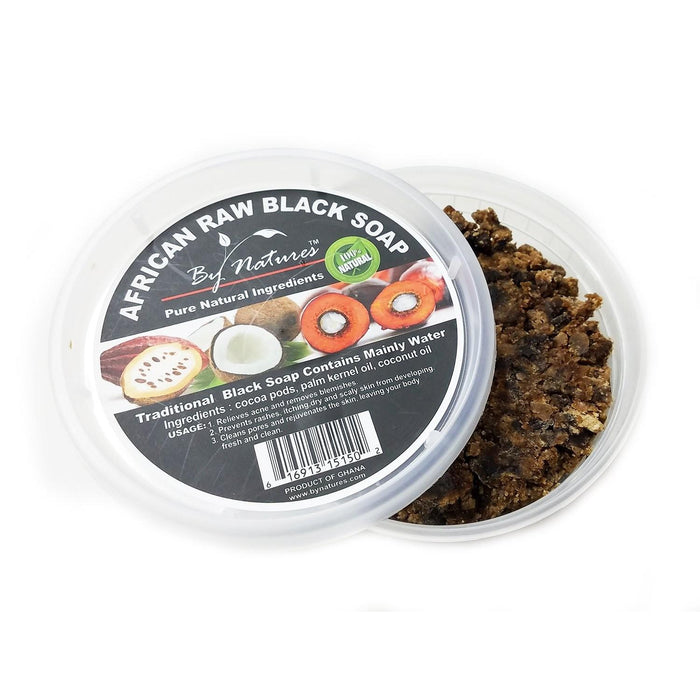 By Natures African Raw Black Soap With Black Castor Oil 8 Oz.