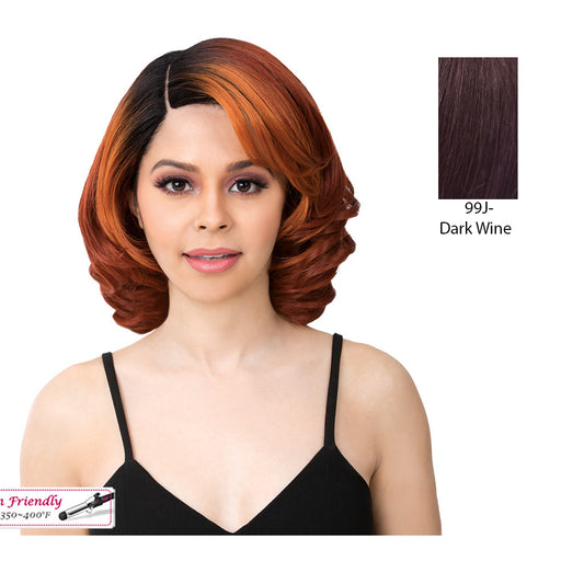 Synthetic Lace Wig For Deep Side Part, To Wear,Dark Wine
