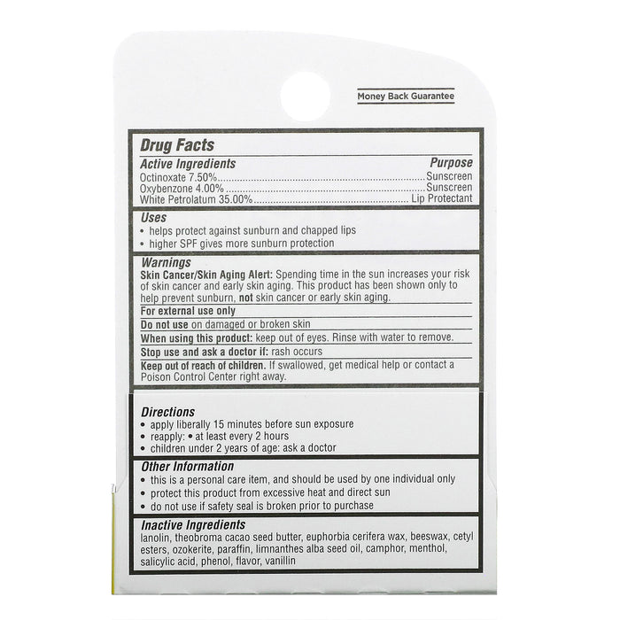 Carmex Classic Lip Balm Original Medicated Lip Balm Stick With Spf 15 To Protect Lips Original Stick, Blam, 0.15 Oz