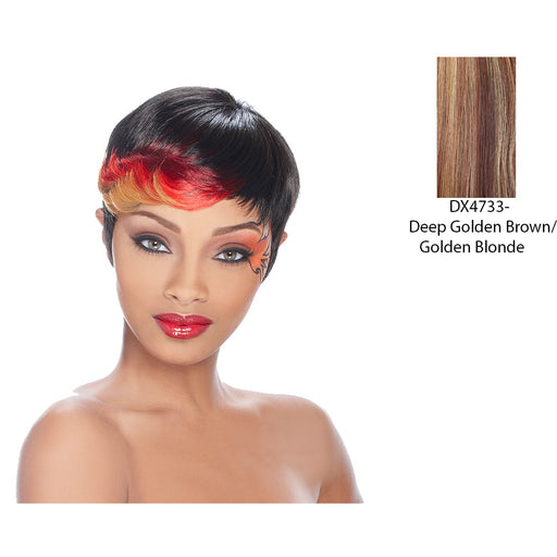 Anni Synthetic Feather Wig,Two Tone Frost Blend Of Deep Golden Brown, And Golden Blonde With Medium Brown Bottom