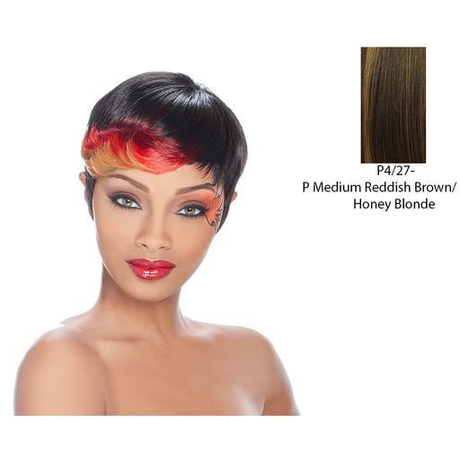 Anni Synthetic Feather Wig,Thick Streaks Dark Brown/Strawberry Blonde