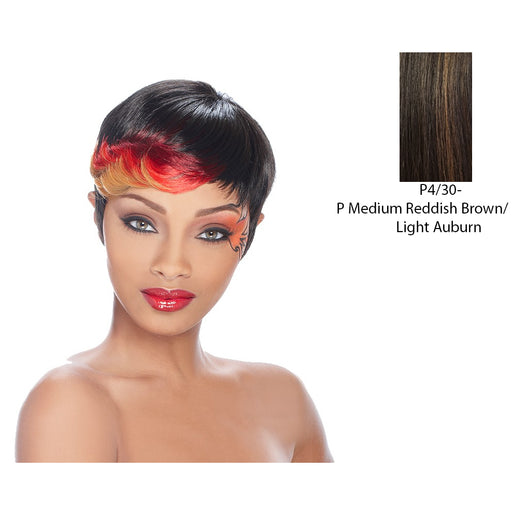 Anni Synthetic Feather Wig,Medium Brown Base With Light Auburn Highlights
