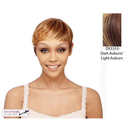Club Girl Synthetic Wig,Two Tone Frost Blend Of Dark Auburn And Light Auburn Layer Over Dark Auburn Bottom