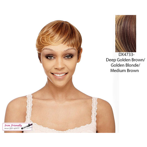Club Girl Synthetic Wig,Two Tone Frost Blend Of Deep Golden Brown, And Golden Blonde With Medium Brown Bottom