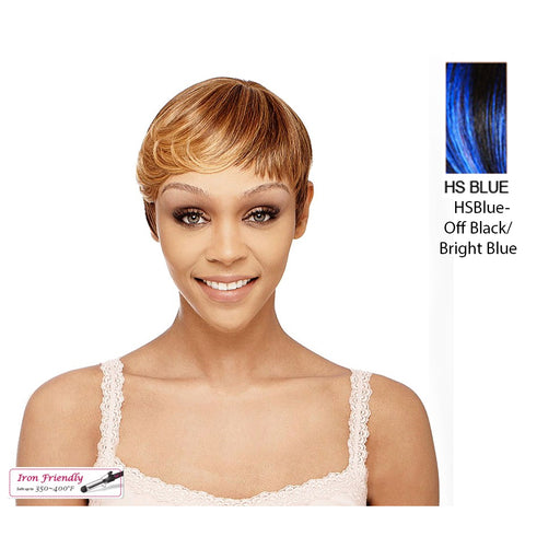 Club Girl Synthetic Wig,Off Black Base With Bright Blue Accented Highlights