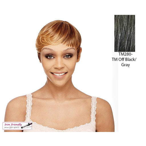 Club Girl Synthetic Wig,Off Black Base With Light Grey Accented Highlights