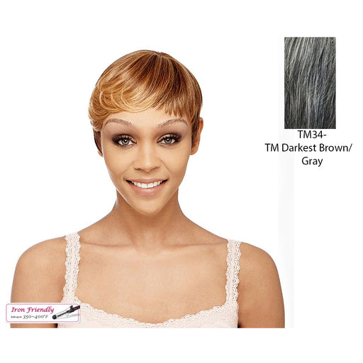 Club Girl Synthetic Wig,Off Black Base With Dark Grey Accented Highlights