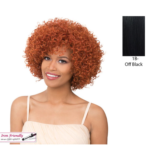 Curly Bang With Heat Resistant Synthetic Wig,Off Black