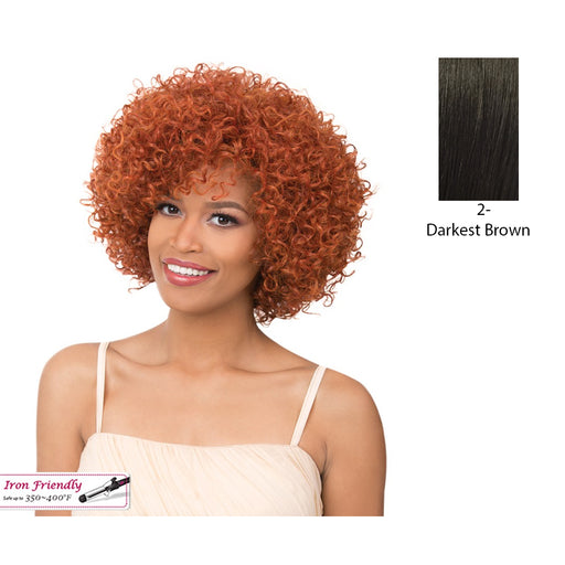 Curly Bang With Heat Resistant Synthetic Wig,Darkest Brown
