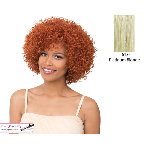 Curly Bang With Heat Resistant Synthetic Wig,Platinum Blonde