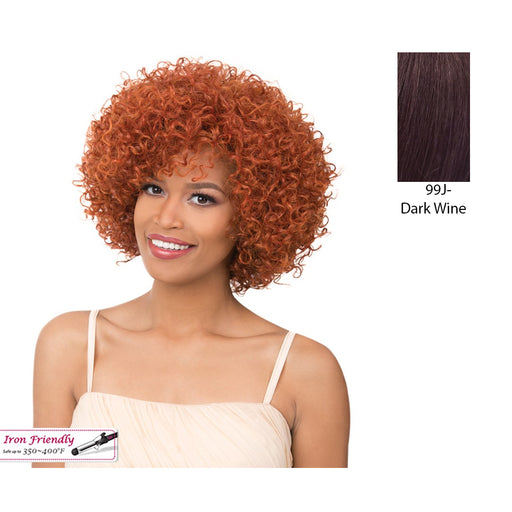 Curly Bang With Heat Resistant Synthetic Wig,Dark Wine