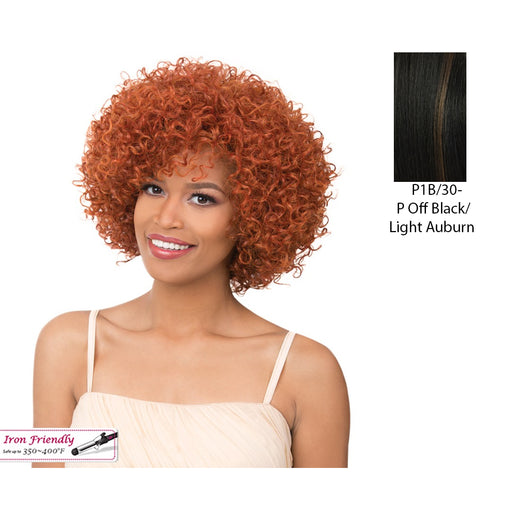 Curly Bang With Heat Resistant Synthetic Wig,Mix Off Black/Light Auburn