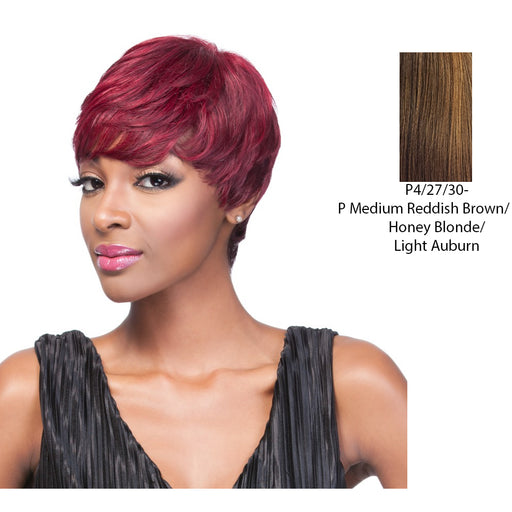 It Is A Human Hair Weave Cap HH Andi Wig,Thick Streaks Dark BrownStrawberry BlondeMedium Auburn Red Brown