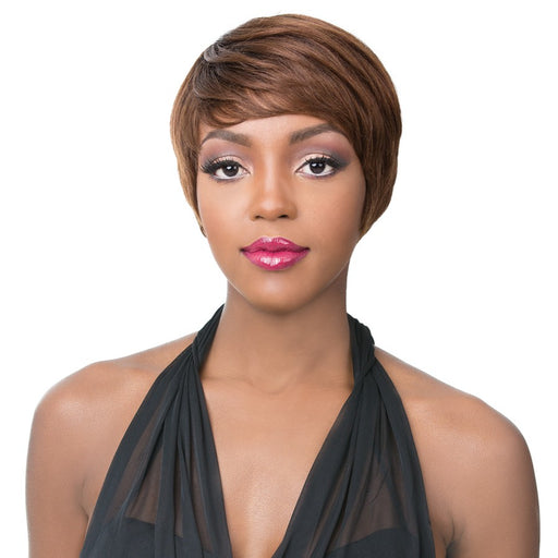 It'S A Cap Weave. 100 Percent Human Hair Full Wig HH Belle Ami,Dark Brown Roots With Light Auburn