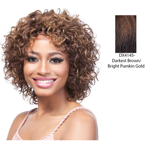 100 Percent Human Hair Wig,Two Tone Frost Blend Of Darkest Brown And Bright Pumpkin Gold