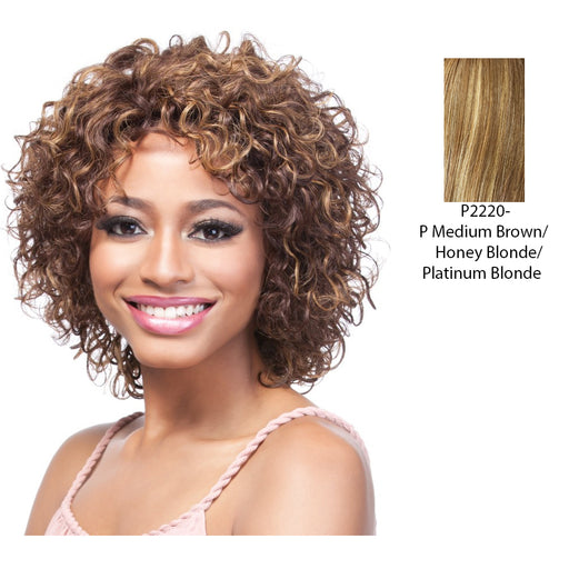100 Percent Human Hair Wig,Streaked Blend Of Medium Brown, Strawberry Blonde, And Platinum Blonde