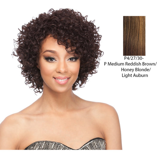 Human Hair Full Cap Wig,Streaked Blend Of Medium Brown, Strawberry Blonde, And Light Auburn