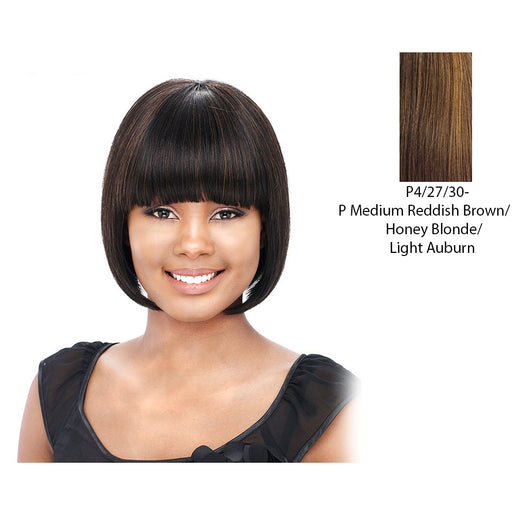 Human Hair Wig - Yaki 810,Streaked Blend Of Medium Brown, Strawberry Blonde, And Light Auburn