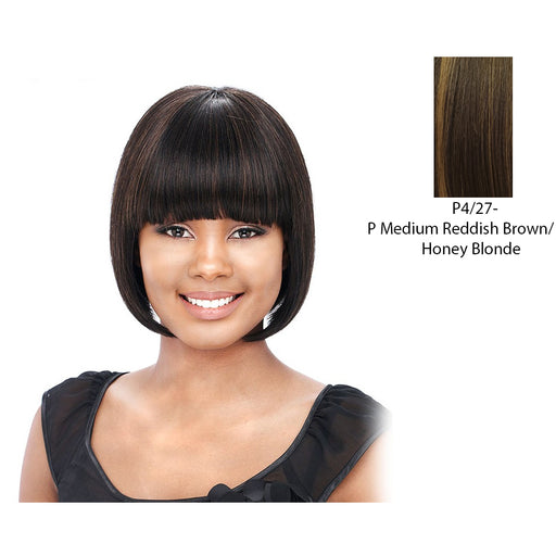 Human Hair Wig - Yaki 810,Medium Brown Base With Strawberry Blonde Highlights