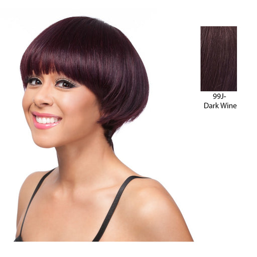 Human Hair Weaving Wig With Cap,Dark Wine