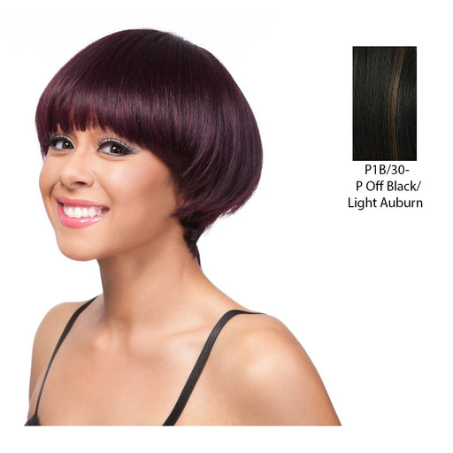 Human Hair Weaving Wig With Cap,Mix Off Black/Light Auburn