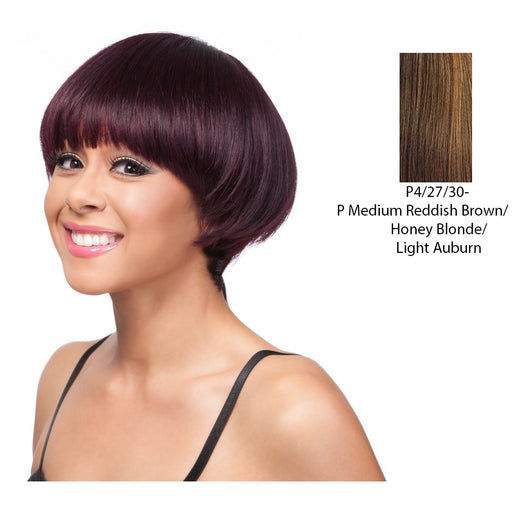 Human Hair Weaving Wig With Cap,Streaked Blend Of Medium Brown, Strawberry Blonde, And Light Auburn