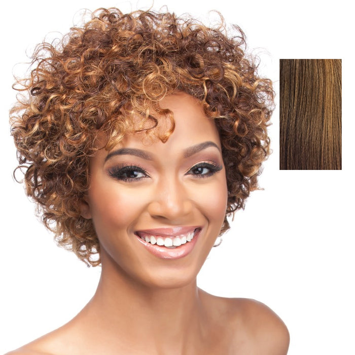Weave Human Hair Wig,Streaked Blend Of Medium Brown, Strawberry Blonde, And Light Auburn