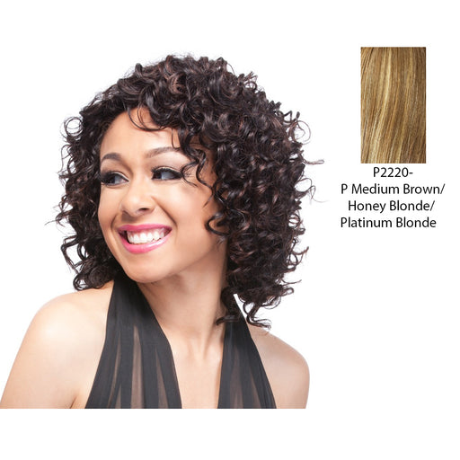 Human Hair Wig,Streaked Blend Of Medium Brown, Strawberry Blonde, And Platinum Blonde