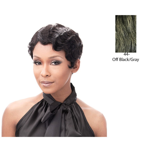100 Percent Human Hair Wig Finger Roll,Off Black With 50 Percent Gray