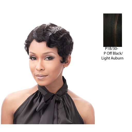 100 Percent Human Hair Wig Finger Roll,Mix Off Black/Light Auburn
