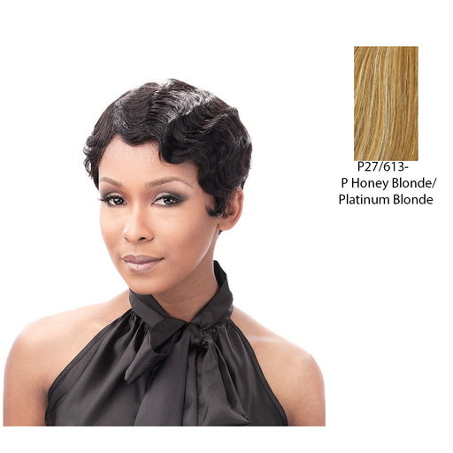 100 Percent Human Hair Wig Finger Roll,Streaked Blend Of Strawberry Blonde And Platinum Blonde