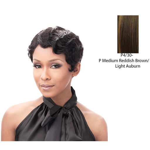100 Percent Human Hair Wig Finger Roll,Medium Brown Base With Light Auburn Highlights