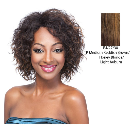 Cap Weave Human Hair Wig HH Freya,Streaked Blend Of Medium Brown, Strawberry Blonde, And Light Auburn